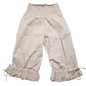 Les Ours Ruffle Grey Beige Stretch Waist Pants Trousers